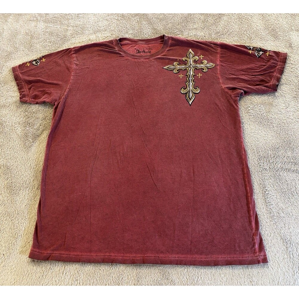 Archaic Affliction Men's T-Shirt Short Sleeve SPINE WINGS Biker Red 3XL Y2K